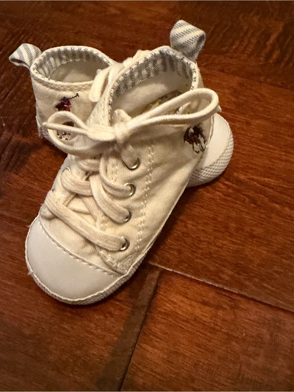 Polo by Ralph Lauren Cream Canvas Baby High-Top Sneakers with Embroidered Pony
